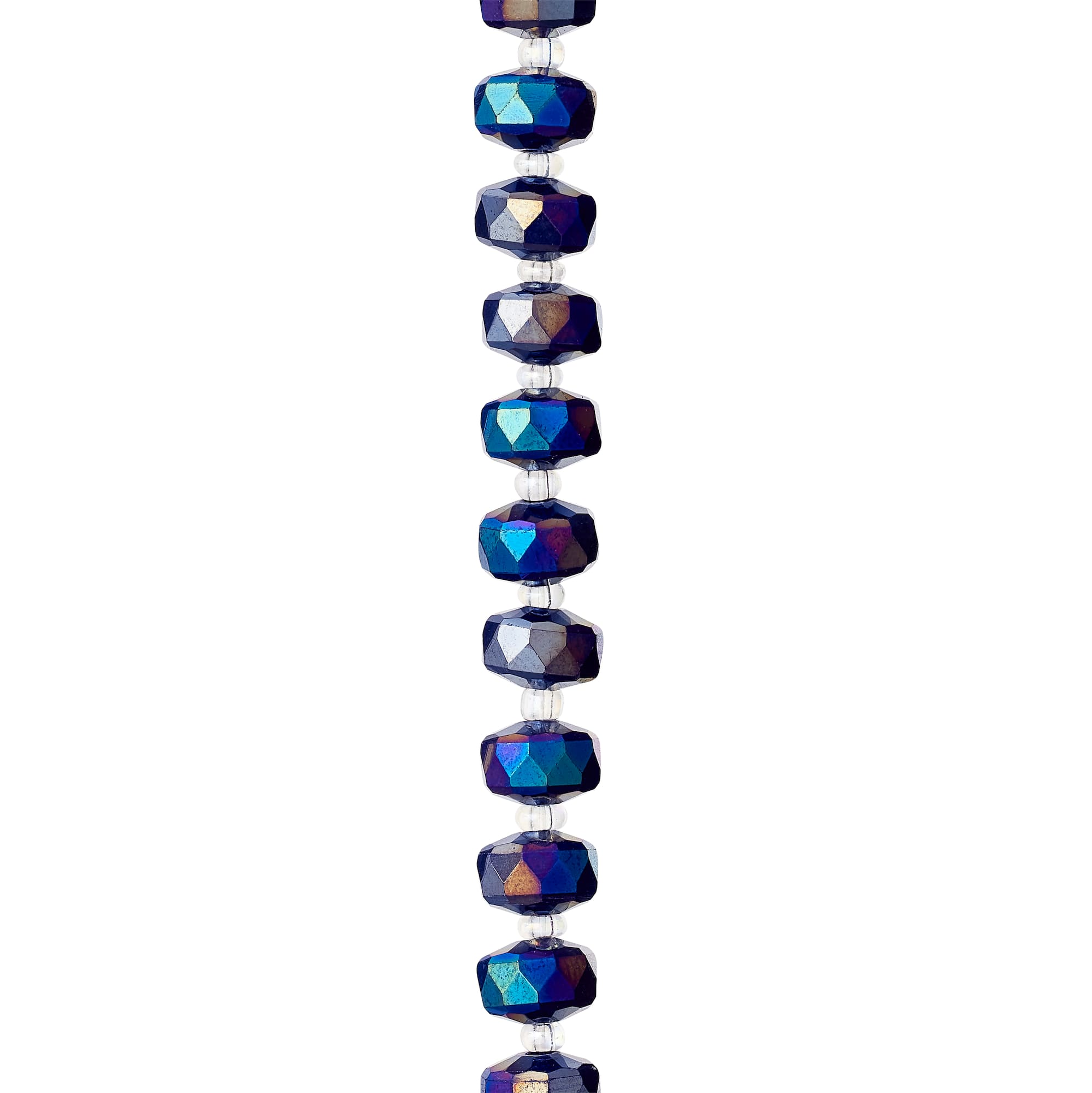 8mm Silverite Blue Faceted Glass Rondelle Beads by Bead Landing™